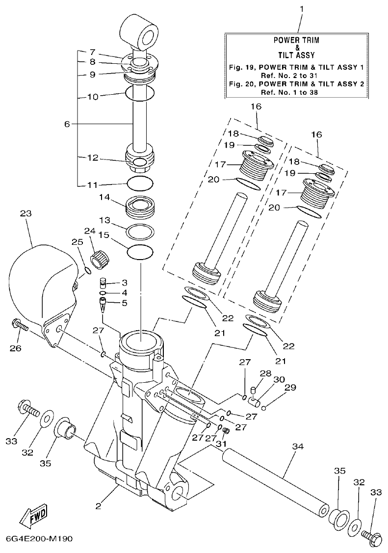 Yamaha 150AET, 200AET, L150AET, L200AET POWER TRIM & TILT ASSY 1 parts diagram